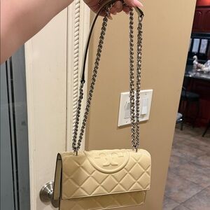 Tory Burch Cream Quilted Leather Chain Shoulder Bag